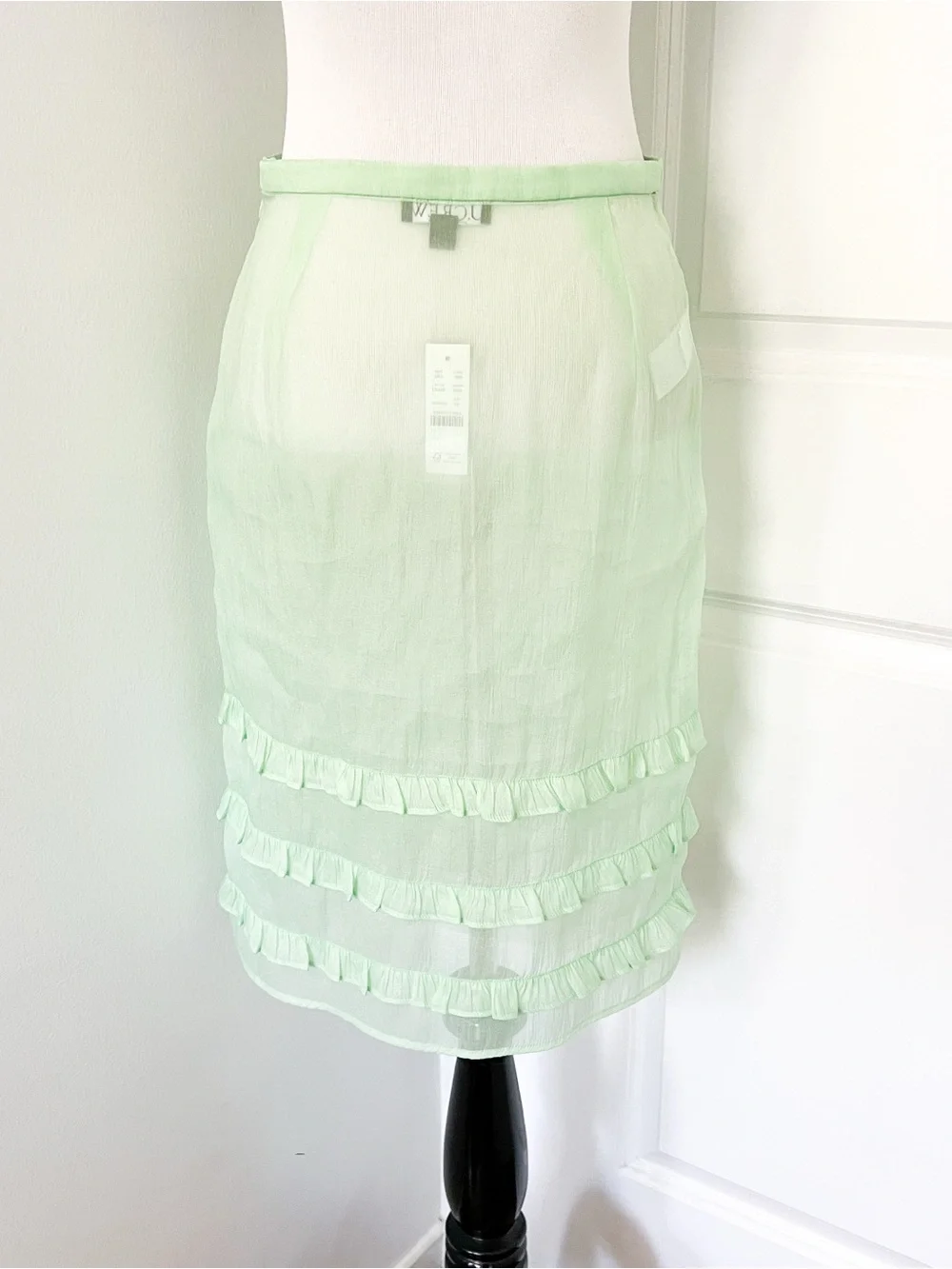 J. Crew Sheer Mint Green Ruffle Midi Skirt - Size 00